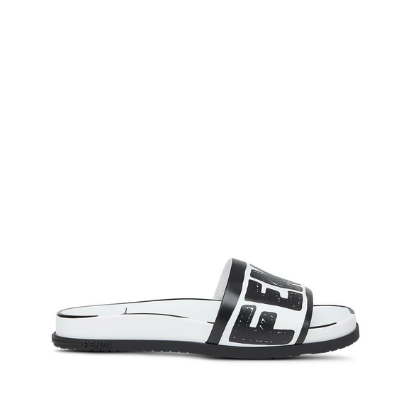 Fendi Joshua Vides White Black Leather Logo Mule Slide Flat Flip Flop Sandal 40 - Picture 3 of 12